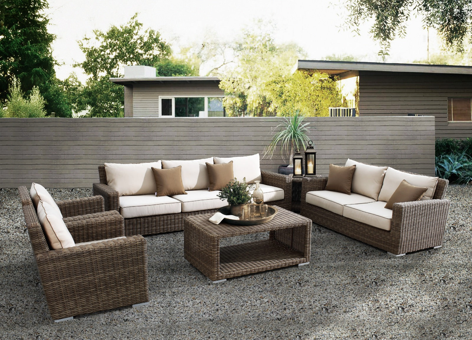 Warwick Aluminum & Wicker Conversation Set with Cushions (2 x Arm Chair, 1 x Love Seat, 1 x table)