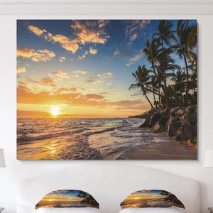 'Paradise Tropical Island Beach with Palms' Photograph On Canvas