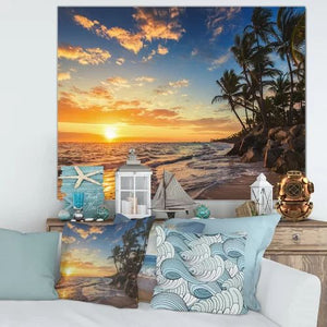 'Paradise Tropical Island Beach with Palms' Photograph On Canvas