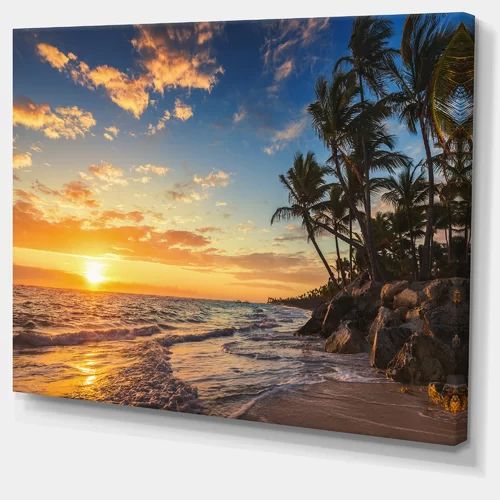 'Paradise Tropical Island Beach with Palms' Photograph On Canvas