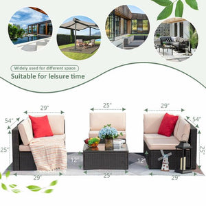 Blaco 6 Pieces Outdoor Sectional Sofa Set PE Wicker Rattan Sectional Seating Group with Cushions and Table, Beige