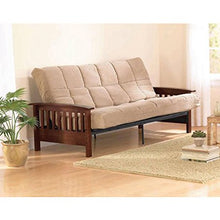 Load image into Gallery viewer, Neo Mission Wood Arm Futon, Brown with 6-inch Beige  Mattress
